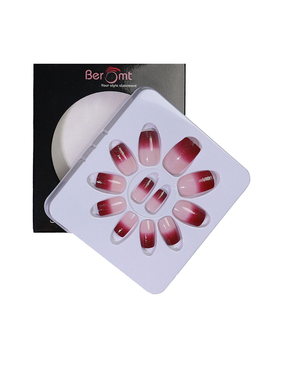 

BEROMT 12 Pcs Long-Lasting Reusable Lightweight Salon Finish Press on Nail Tips- Shade 185, Pink