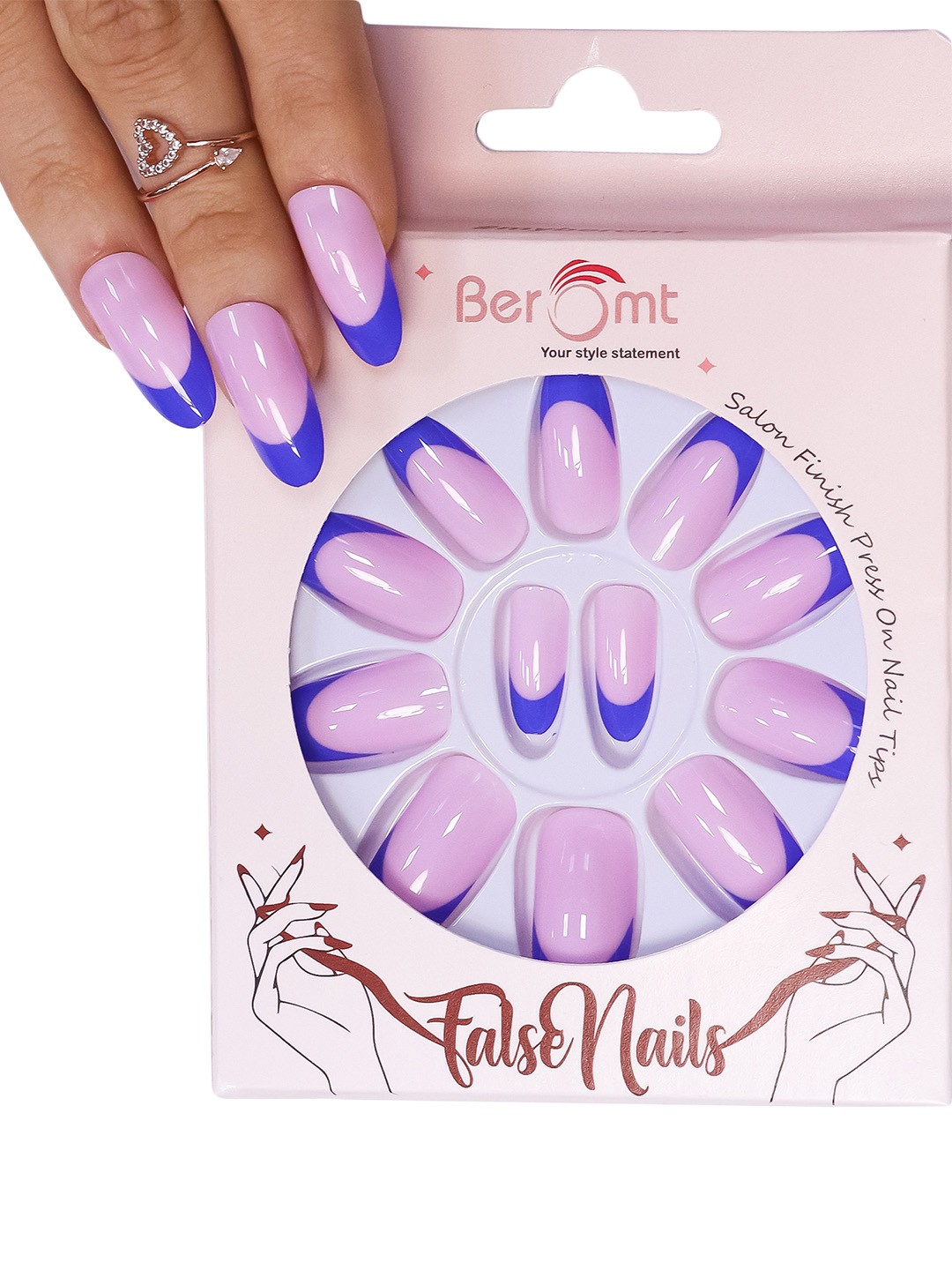 

BEROMT 12 Pcs Long-Lasting Reusable Lightweight Salon Finish Press on Nail Tips- Shade 150, Lavender