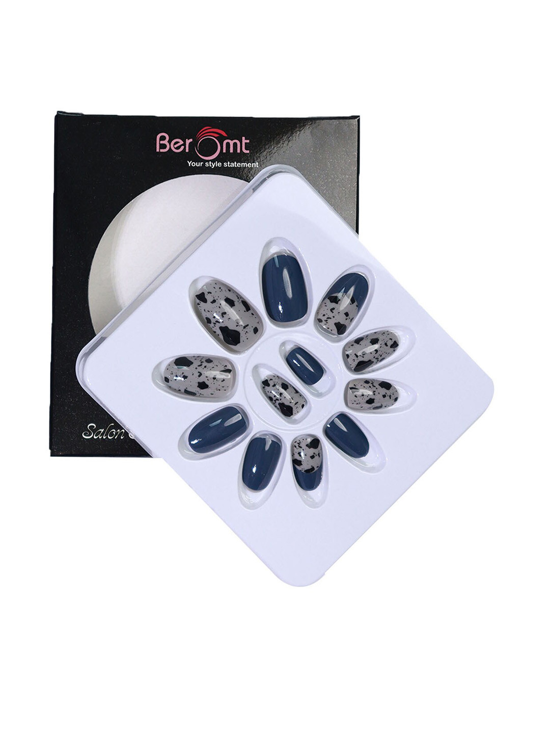 

BEROMT 12 Pcs Long-Lasting Reusable Lightweight Salon Finish Press on Nail Tips- Shade 167, Blue