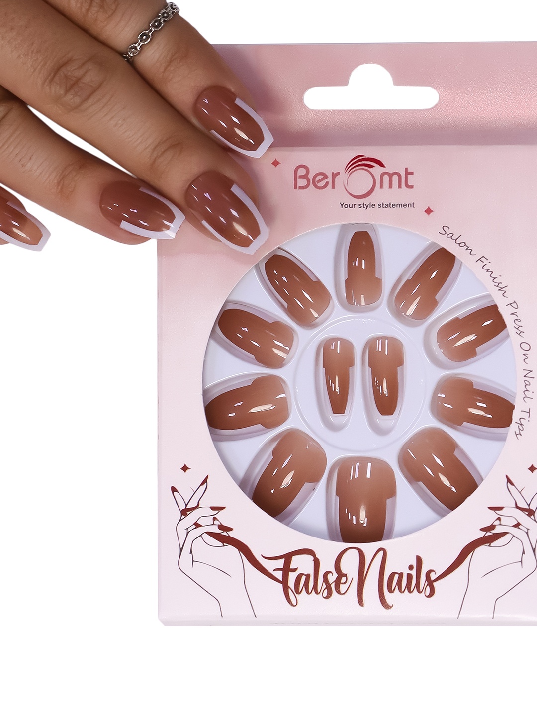 

BEROMT 12 Pcs Long-Lasting Reusable Lightweight Salon Finish Press on Nail Tips - 255, Beige