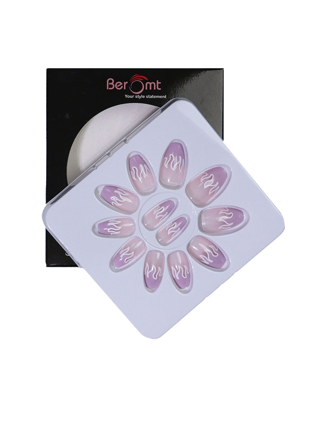

BEROMT 12 Pcs Long-Lasting Reusable Lightweight Salon Finish Press on Nail Tips- Shade 179, Purple