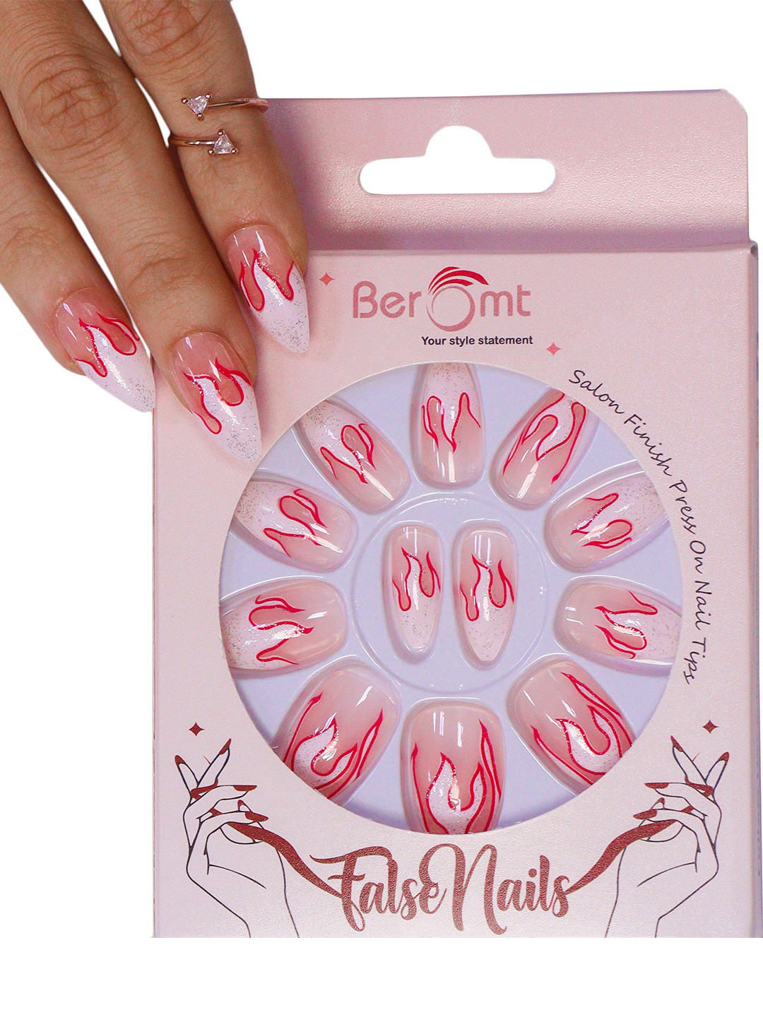 

BEROMT 12 Pcs Long-Lasting Reusable Lightweight Salon Finish Press on Nail Tips- Shade 252, Pink