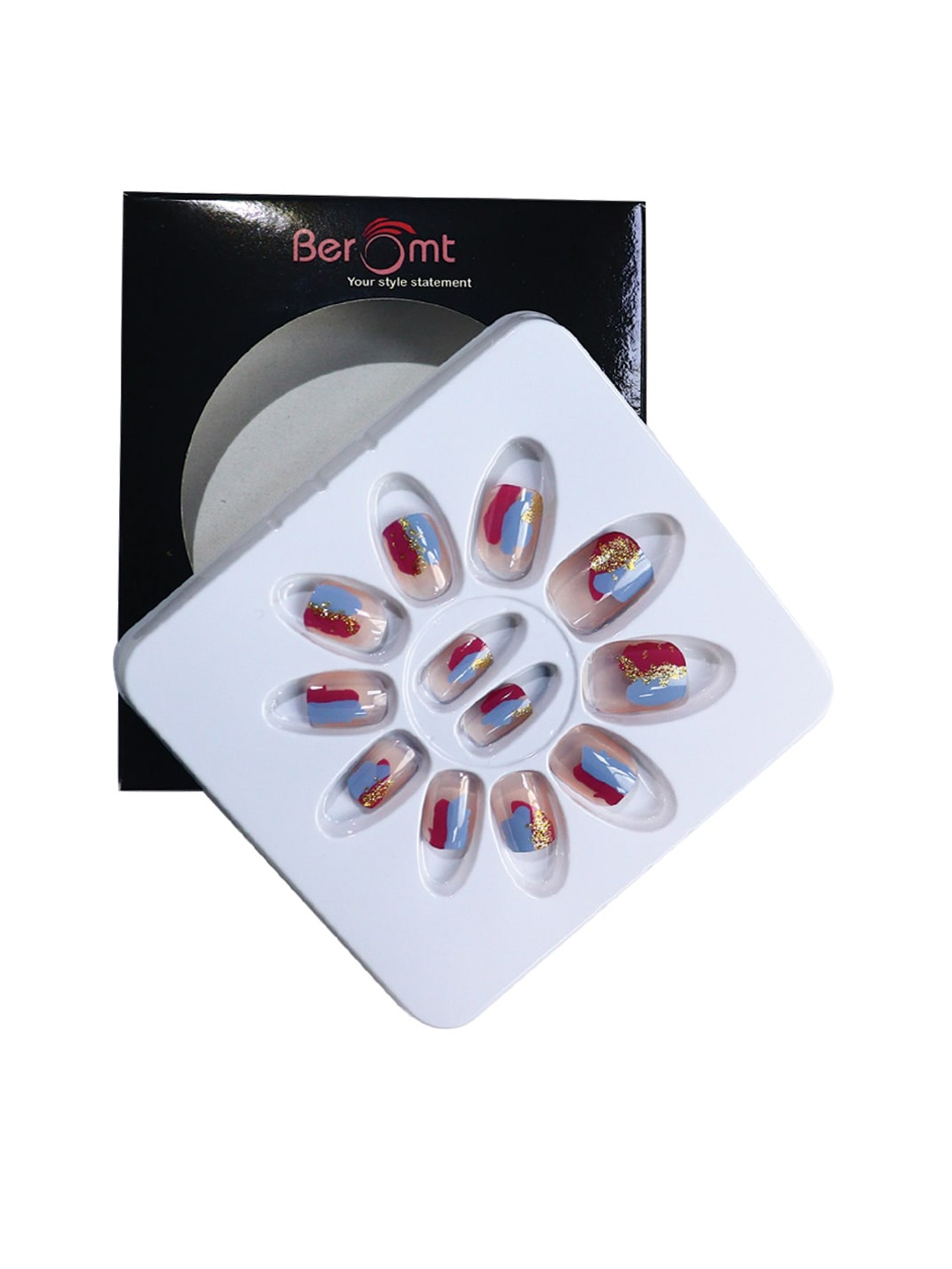 

BEROMT 12 Pcs Long-Lasting Reusable Lightweight Salon Finish Press on Nail Tips- Shade 227, Blue