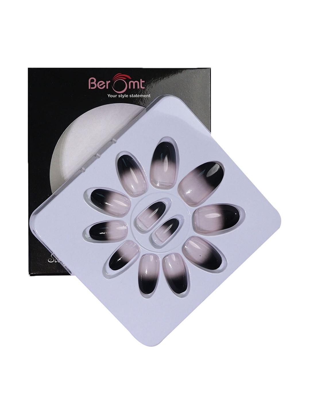 

BEROMT 12 Pcs Long-Lasting Reusable Lightweight Salon Finish Press on Nail Tips- Shade 199, Black