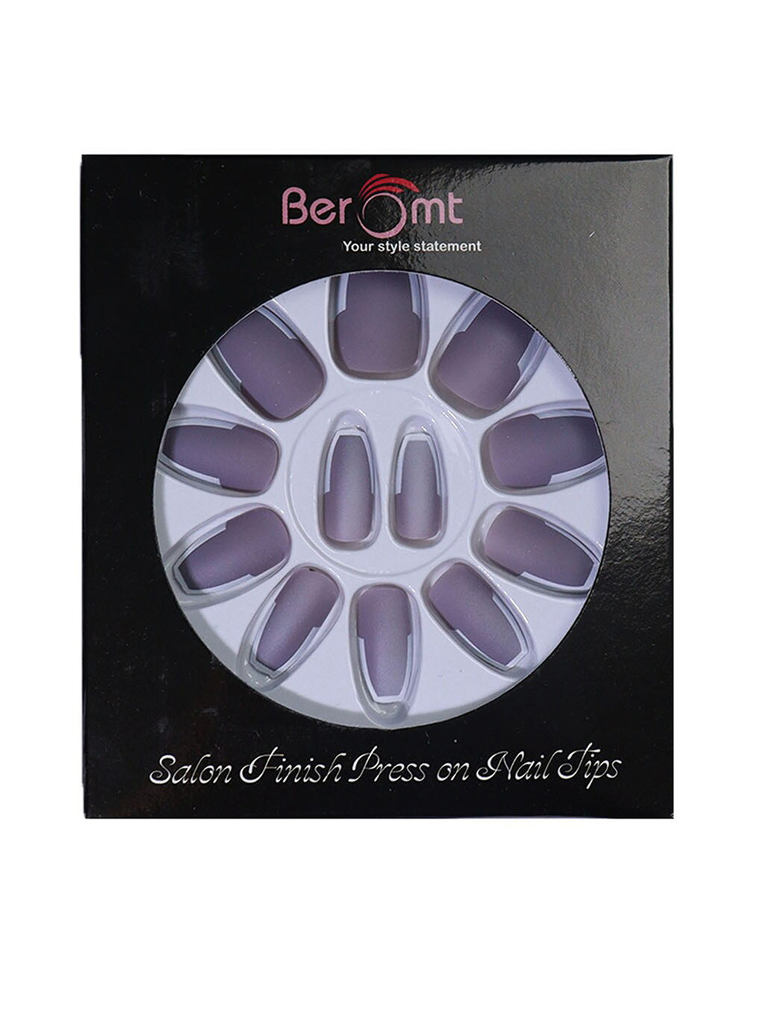 

BEROMT 12 Pcs Long-Lasting Reusable Lightweight Salon Finish Press on Nail Tips- Shade 212, Grey