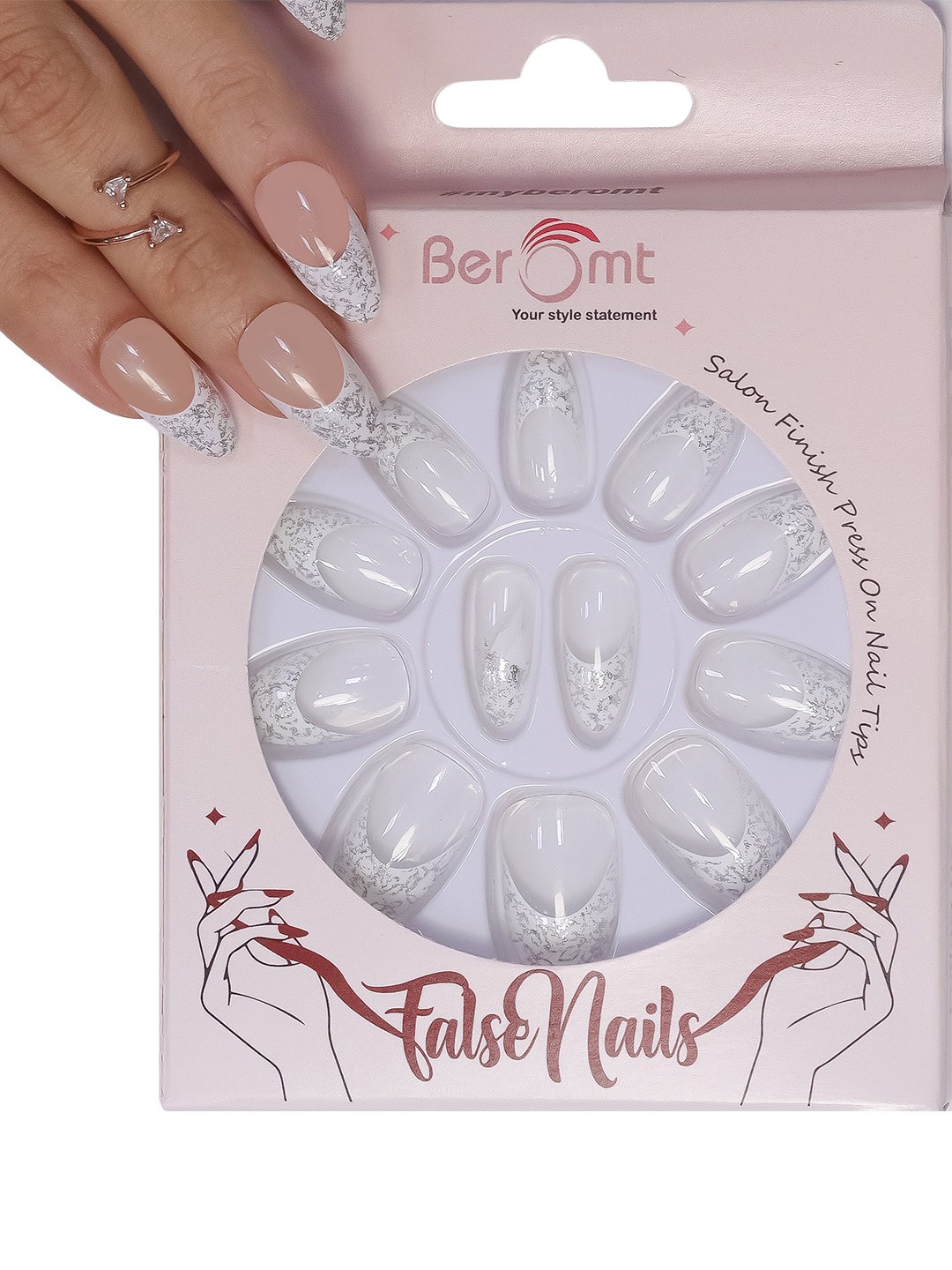 

BEROMT 12 Pcs Long-Lasting Reusable Lightweight Salon Finish Press on Nail Tips- Shade 128, Off white