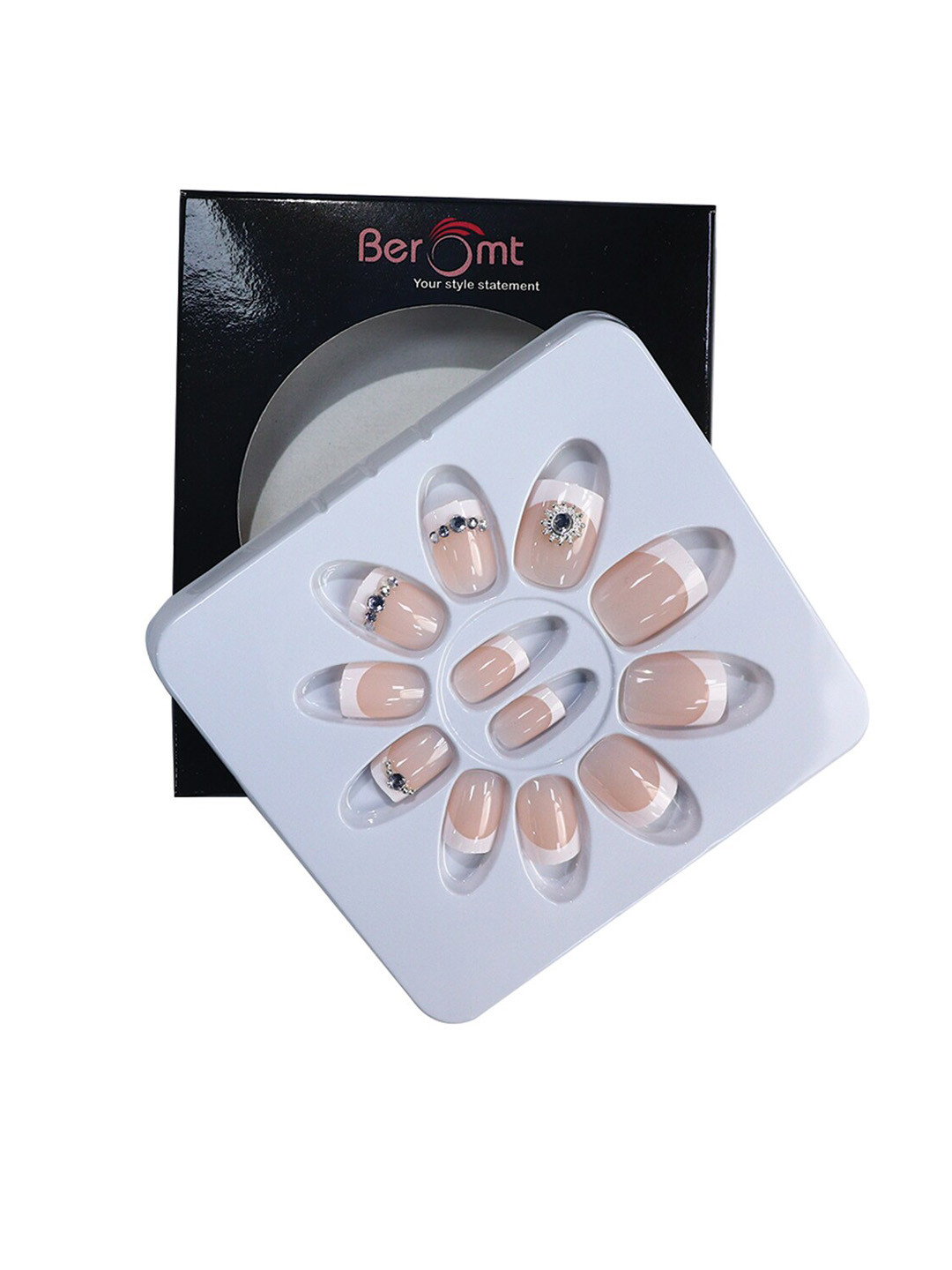 

BEROMT 12 Pcs Long-Lasting Reusable Lightweight Salon Finish Press on Nail Tips- Shade 232, Beige