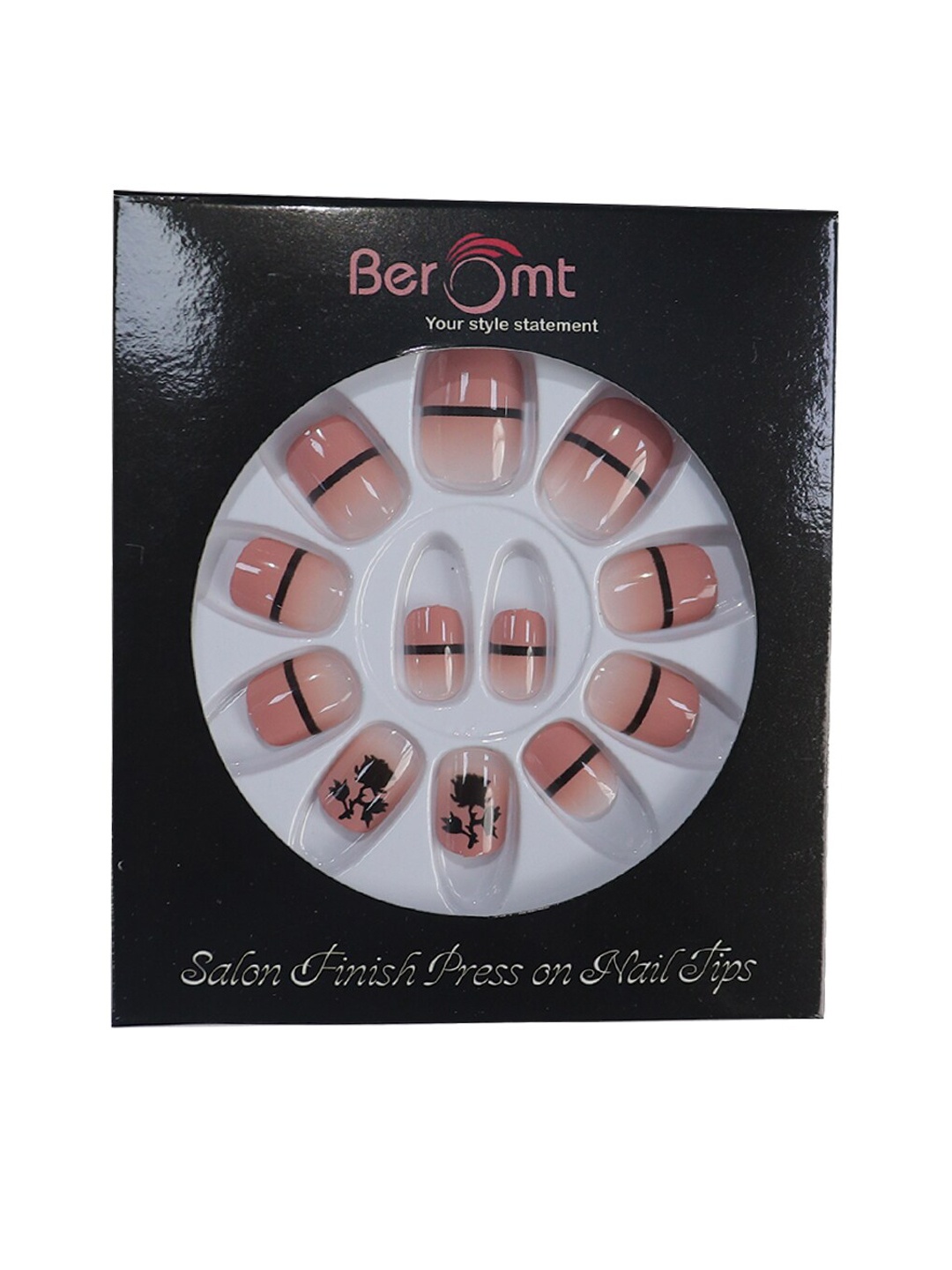 

BEROMT 12 Pcs Long-Lasting Reusable Lightweight Salon Finish Press on Nail Tips- Shade 247, Pink