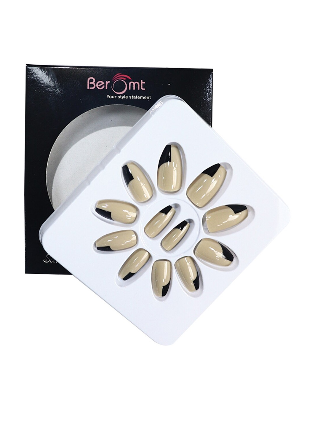 

BEROMT 12 Pcs Long-Lasting Reusable Lightweight Salon Finish Press on Nail Tips- Shade 235, White