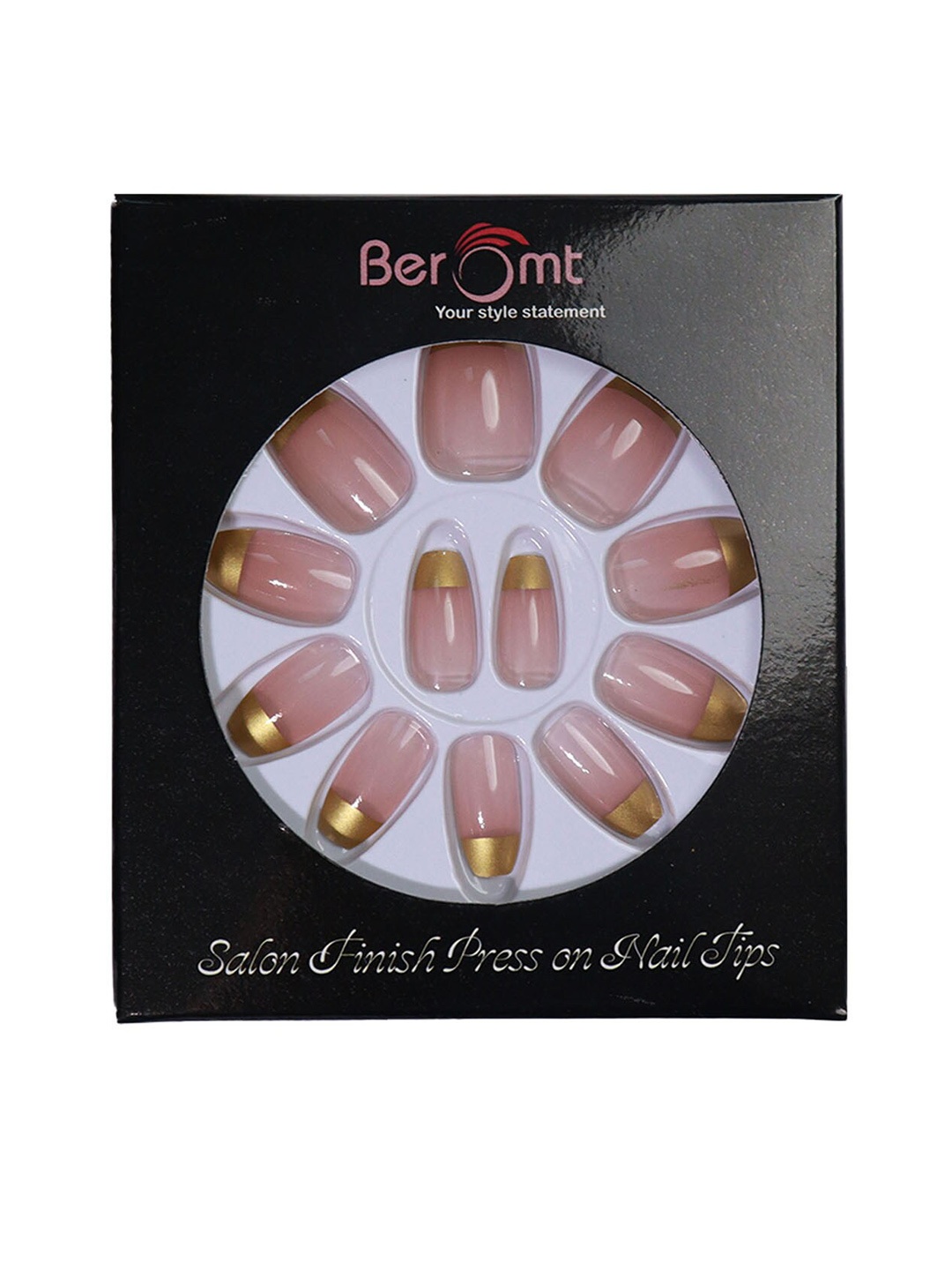 

BEROMT 12 Pcs Long-Lasting Reusable Lightweight Salon Finish Press on Nail Tips- Shade 193, Pink