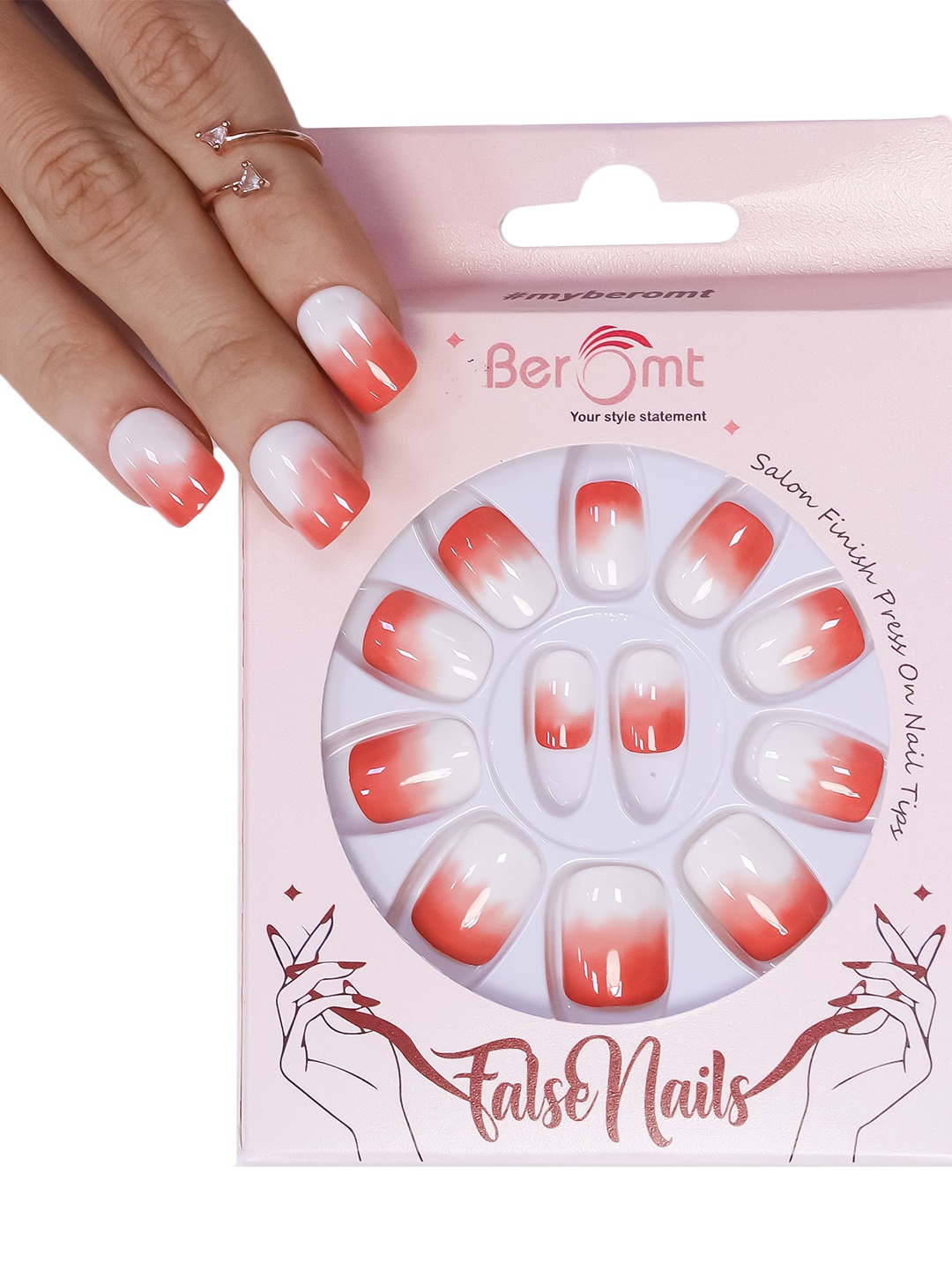 

BEROMT 12 Pcs Long-Lasting Reusable Lightweight Salon Finish Press on Nail Tips- Shade 250, Brown