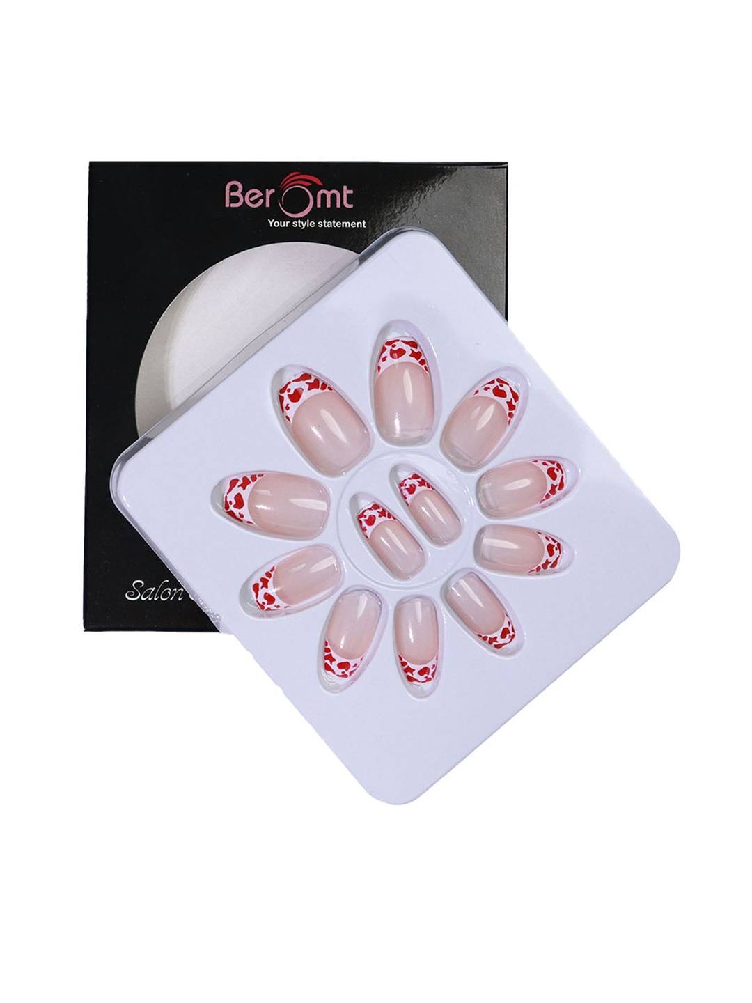 

BEROMT 12 Pcs Long-Lasting Reusable Lightweight Salon Finish Press on Nail Tips- Shade 173, Pink
