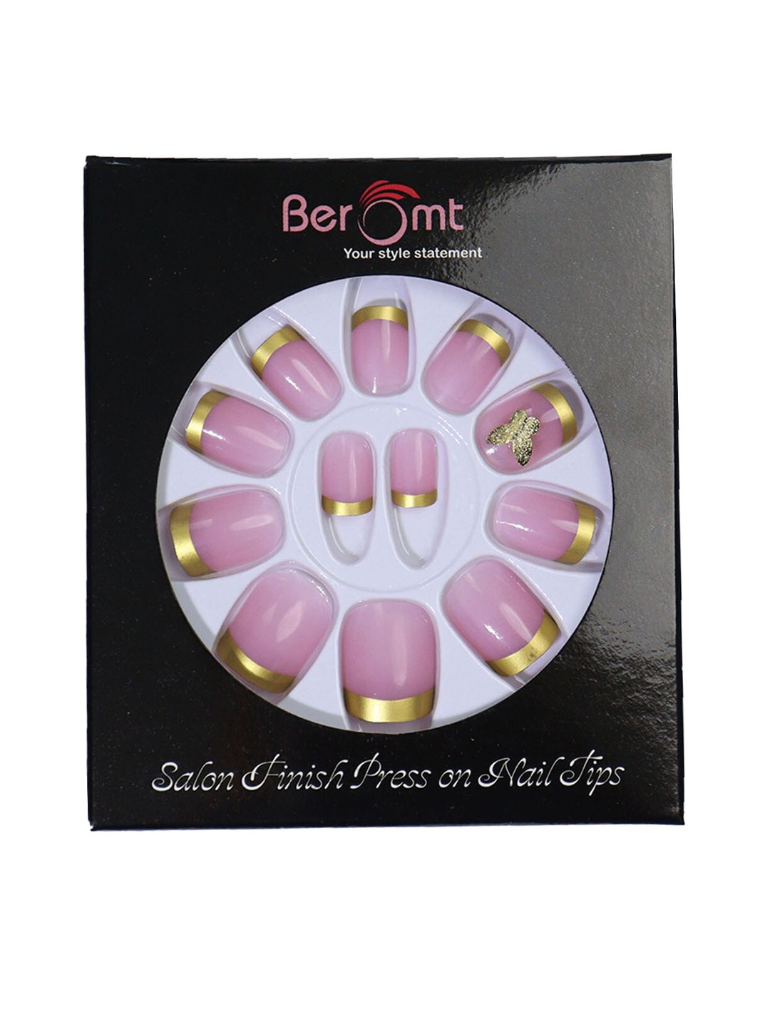 

BEROMT 12 Pcs Long-Lasting Reusable Lightweight Salon Finish Press on Nail Tips- Shade 169, Pink