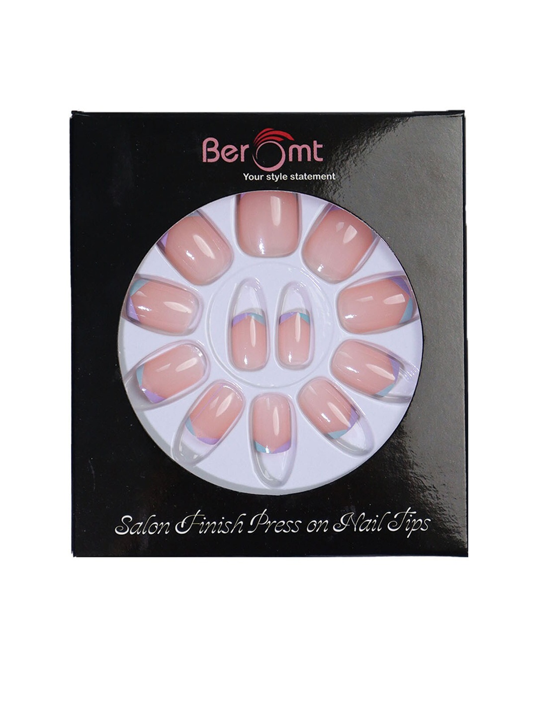 

BEROMT 12 Pcs Long-Lasting Reusable Lightweight Salon Finish Press on Nail Tips- Shade 165, Pink