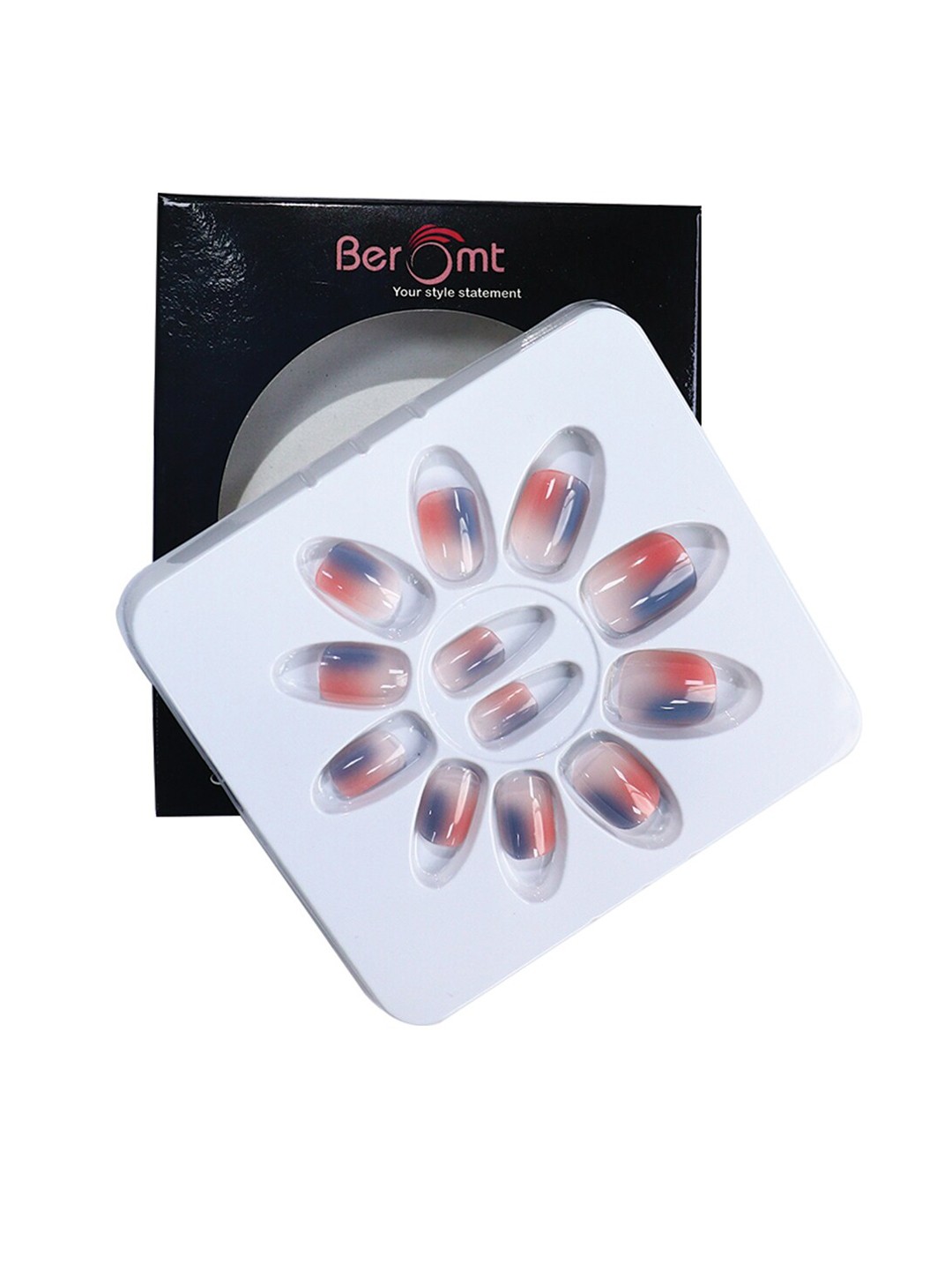 

BEROMT 12 Pcs Long-Lasting Reusable Lightweight Salon Finish Press on Nail Tips- Shade 229, Blue