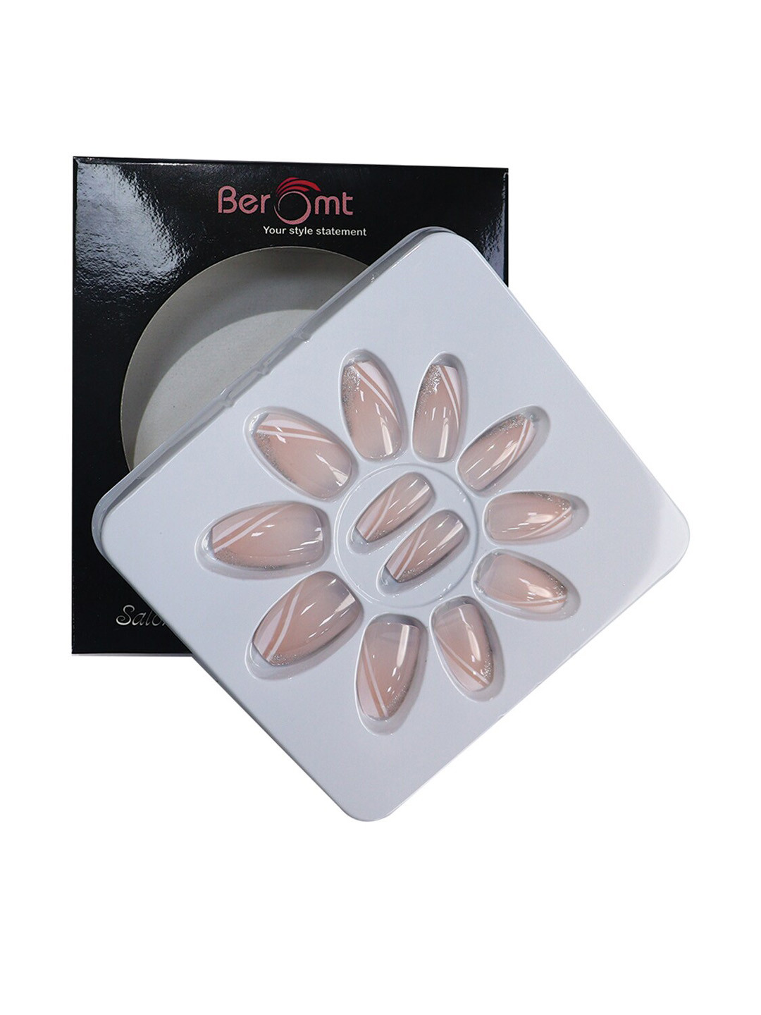 

BEROMT 12 Pcs Long-Lasting Reusable Lightweight Salon Finish Press on Nail Tips - 257, Pink