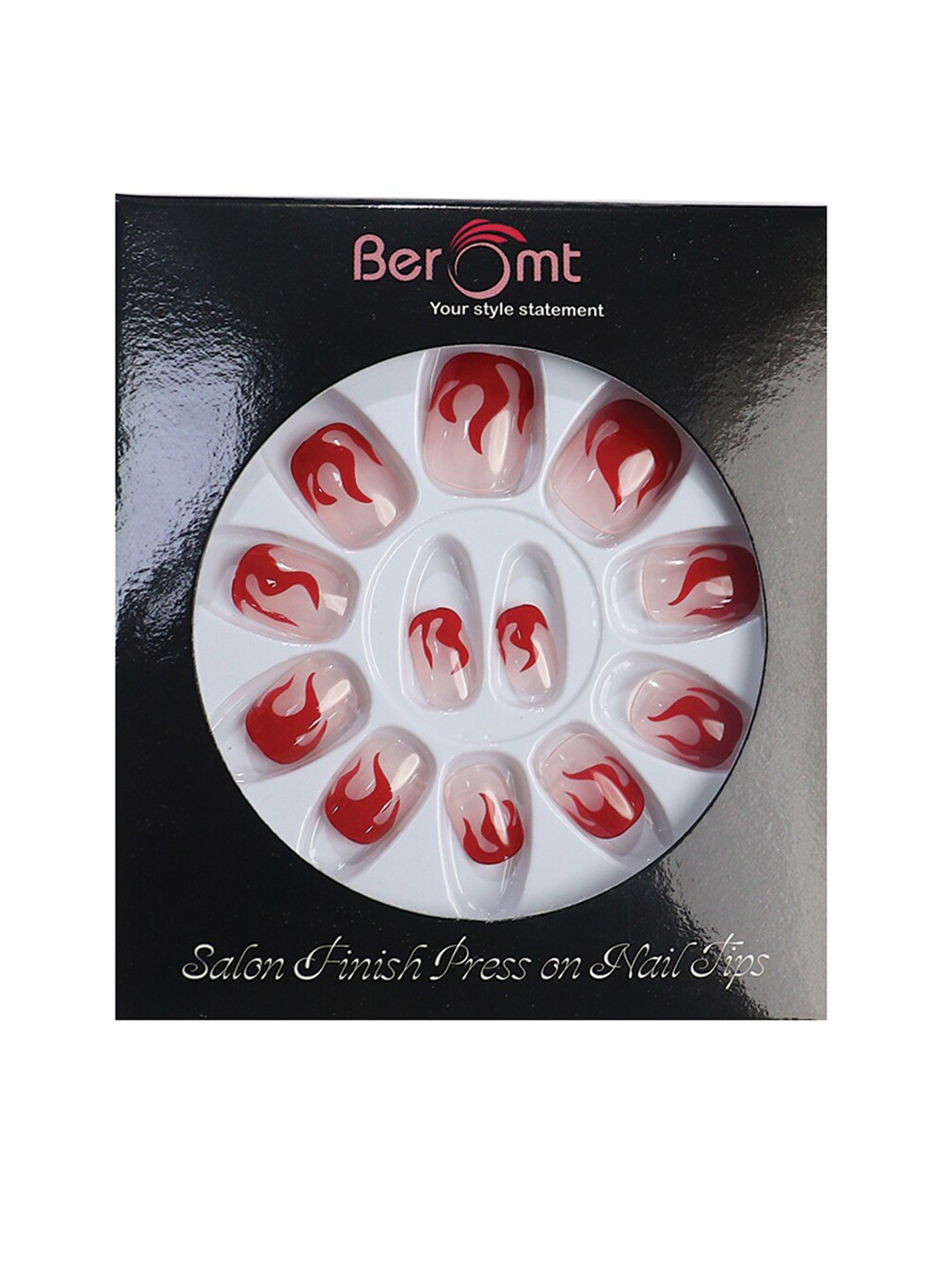 

BEROMT 12 Pcs Long-Lasting Reusable Lightweight Salon Finish Press on Nail Tips- Shade 223, Red