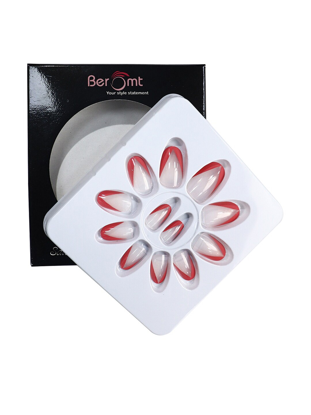 

BEROMT 12 Pcs Long-Lasting Reusable Lightweight Salon Finish Press on Nail Tips- Shade 239, Red