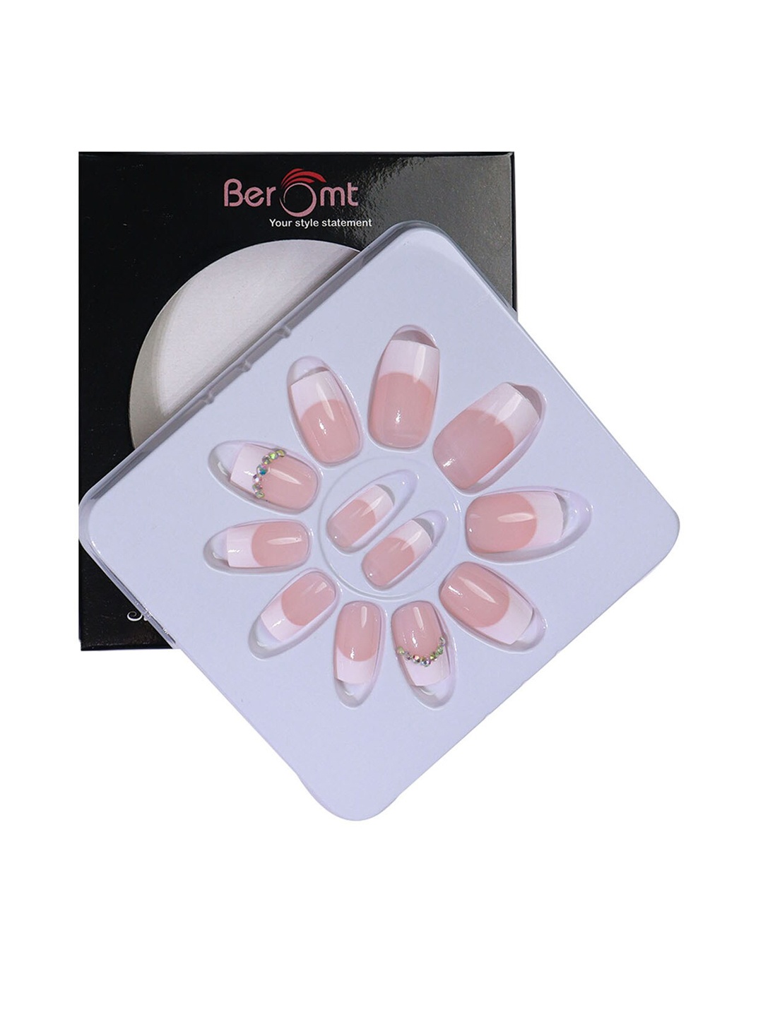 

BEROMT 12 Pcs Long-Lasting Reusable Lightweight Salon Finish Press on Nail Tips- Shade 201, Pink