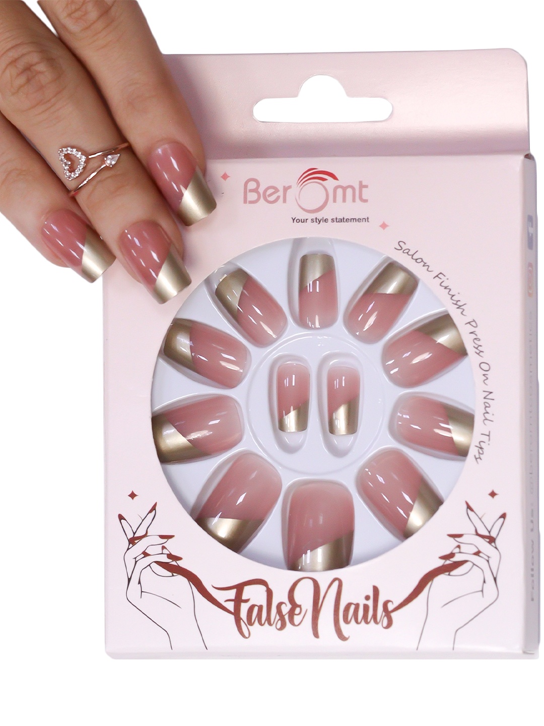 

BEROMT 12 Pcs Long-Lasting Reusable Lightweight Salon Finish Press on Nail Tips - 266, Pink