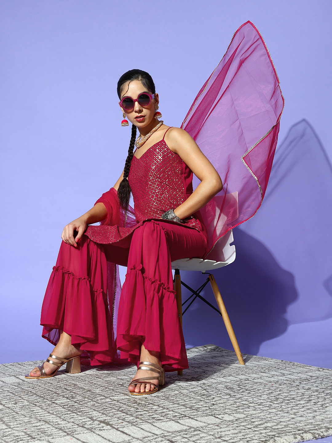 

Tikhi Imli Women Maroon Poly Georgette Ethereal Embroidery Kurta Set