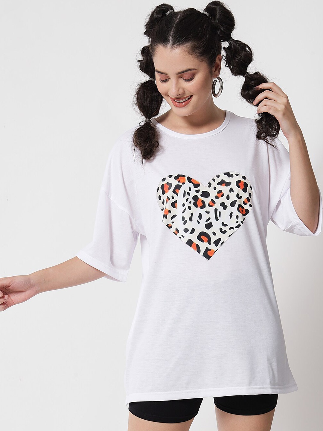 

Kotty Women White Typography Printed Oversized T-shirt
