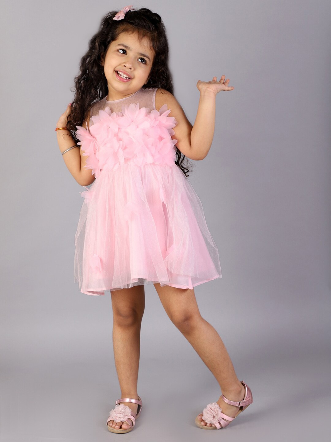 

KidsDew Pink Floral Net Dress