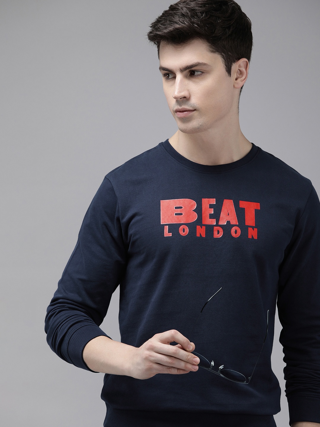 BEAT LONDON by PEPE JEANS Brand Logo Printed Pure Cotton Sweatshirt, Navy blue
