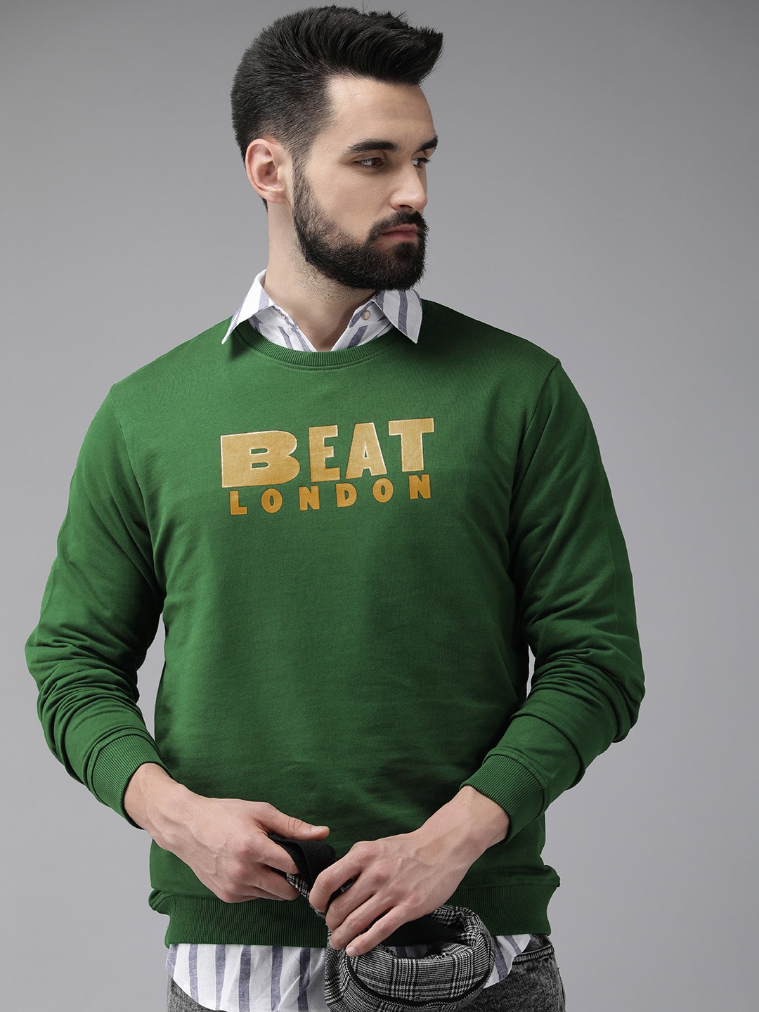 

BEAT LONDON by PEPE JEANS Men Green Printed Pure Cotton Pullover Sweatshirt