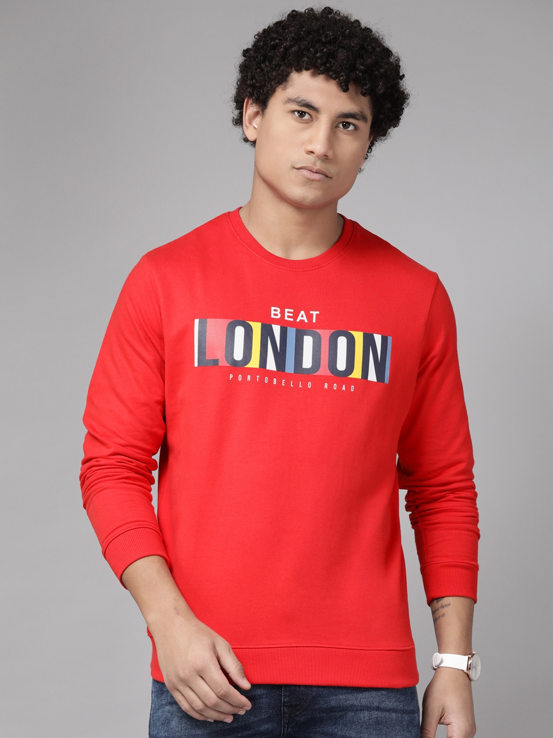 

BEAT LONDON by PEPE JEANS Men Brand Logo Printed Pure Cotton Sweatshirt, Red