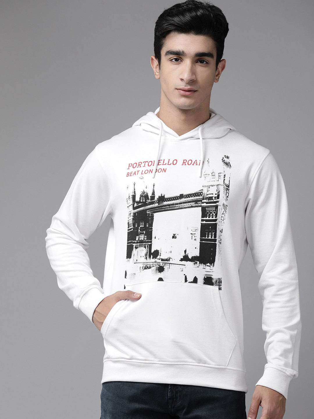 

BEAT LONDON by PEPE JEANS Pure Cotton Printed Hooded Sweatshirt, White