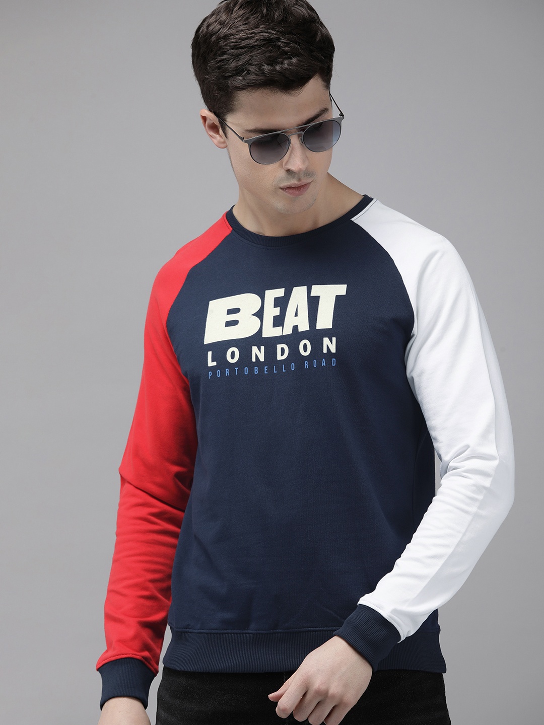 

BEAT LONDON by PEPE JEANS Pure Cotton Colourblocked Pullover Sweatshirt, Blue