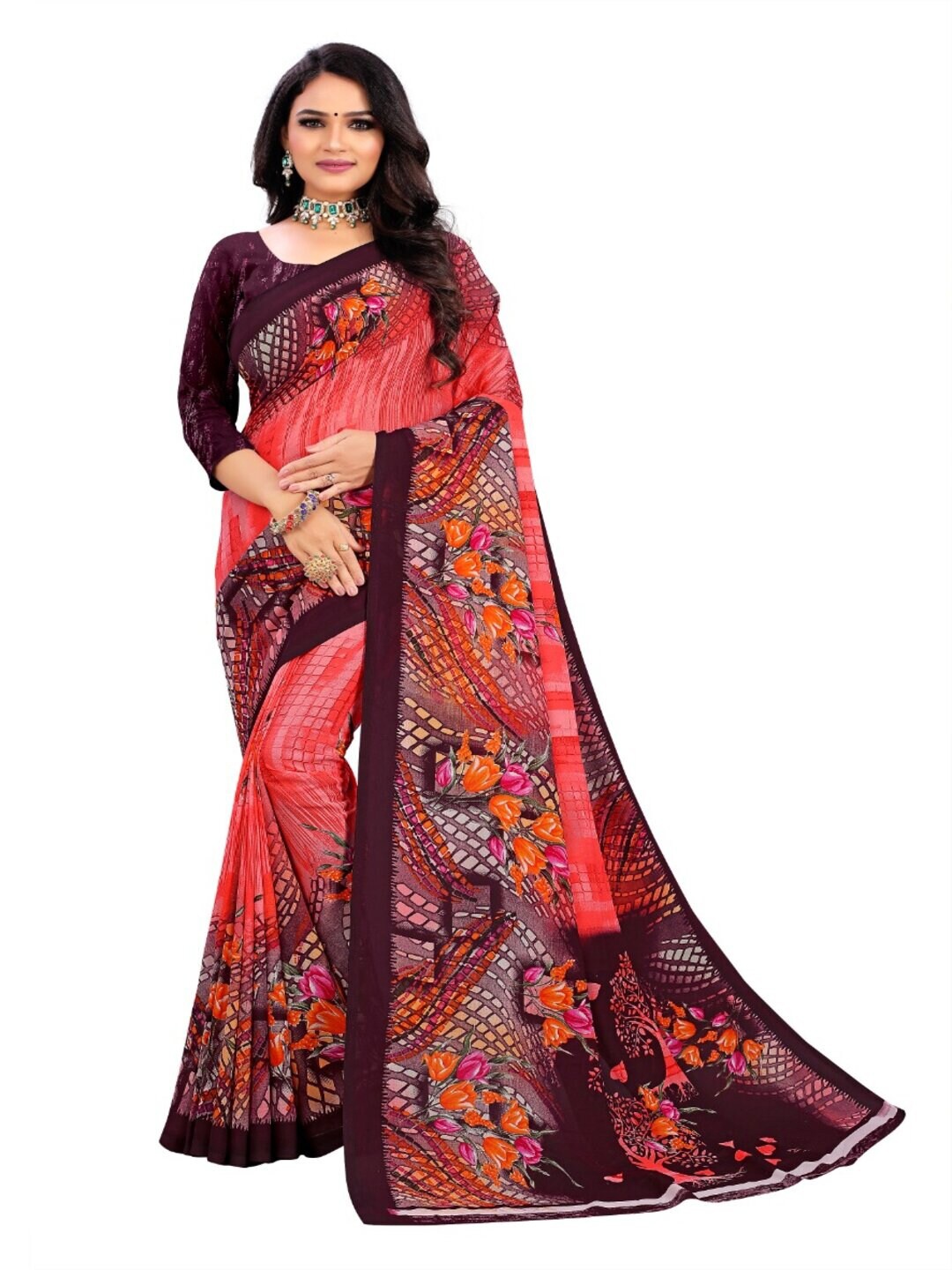 

Abhilasha Purple & Orange Floral Saree