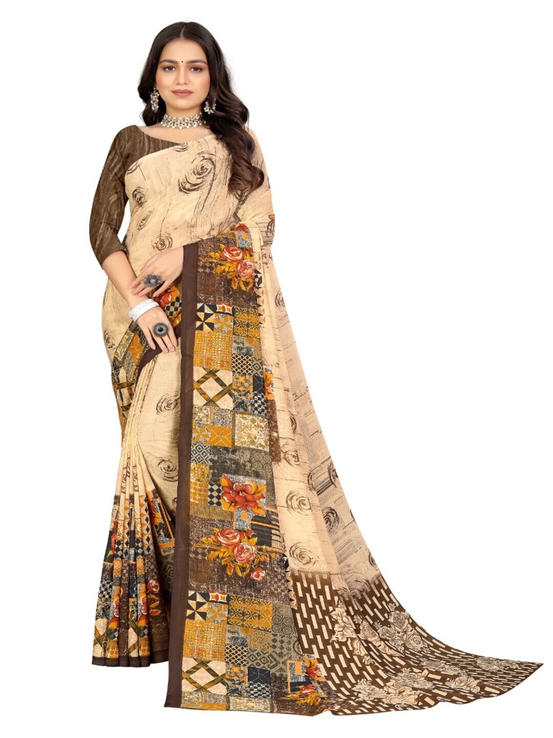 

Abhilasha Cream-Coloured & Yellow Floral Saree