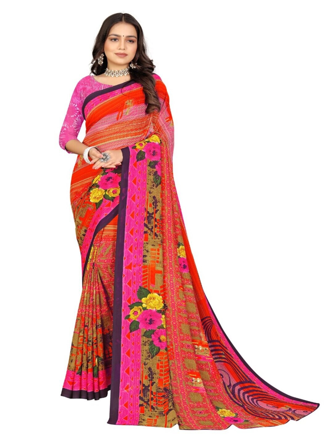 

Abhilasha Red & Green Floral Saree