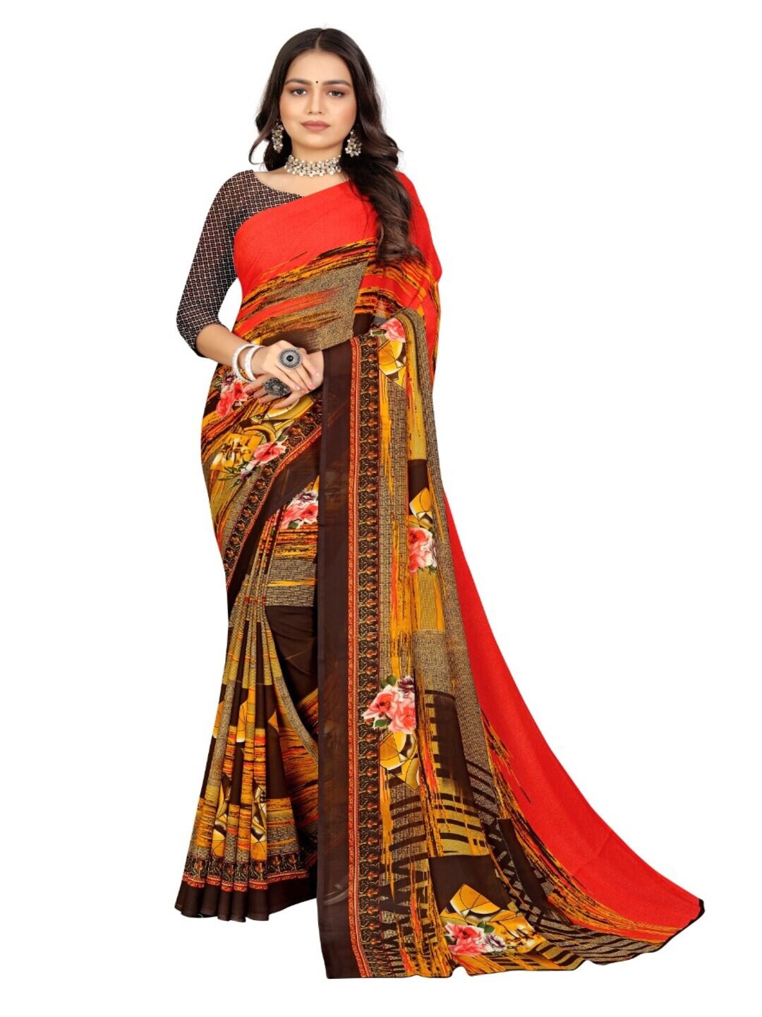 

Abhilasha Orange & Red Floral Saree