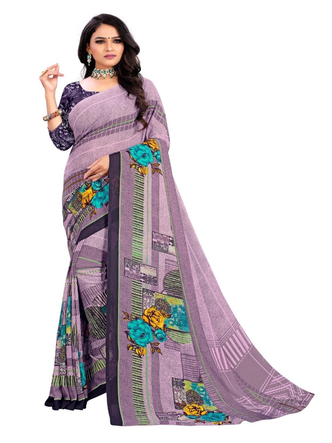 

Abhilasha Purple & Blue Floral Saree