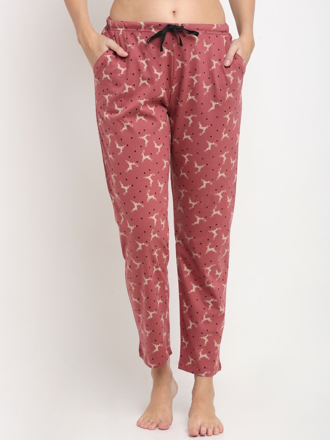 

Kanvin Women Red Printed Cotton Lounge Pants