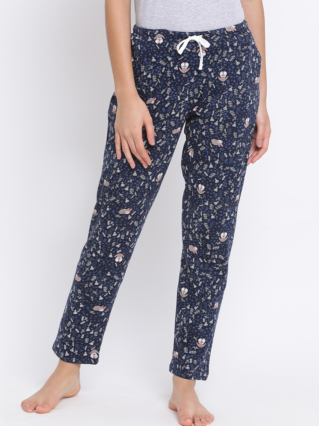 

Kanvin Women Navy Blue Printed Cotton Lounge Pants