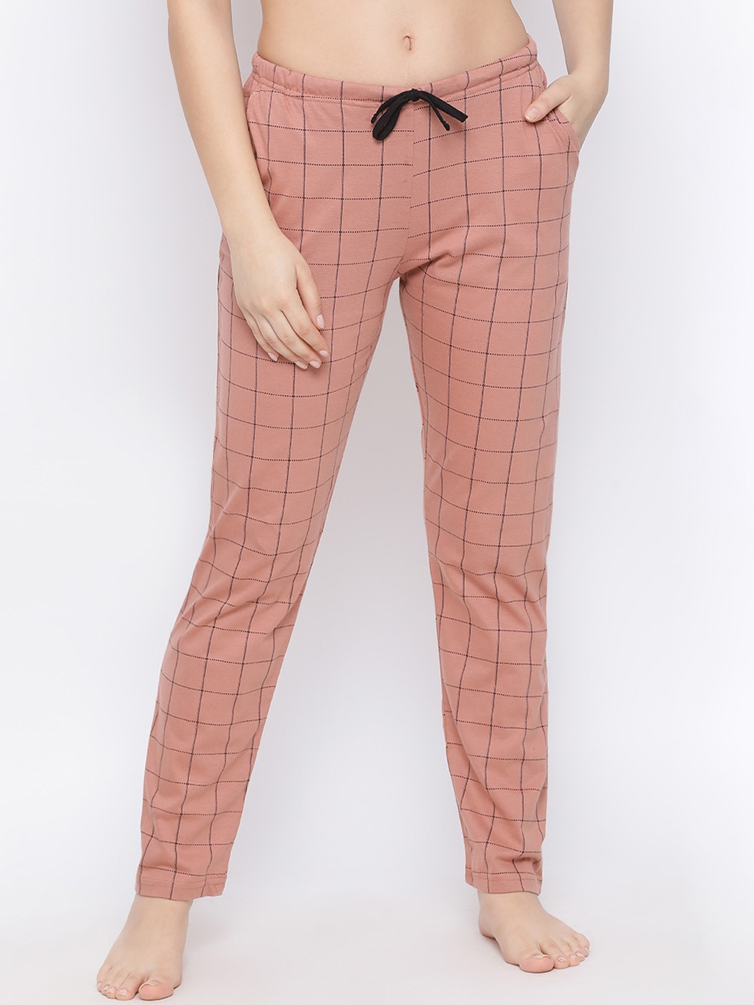 

Kanvin Women Peach-coloured Checked Pure Cotton Lounge Pants