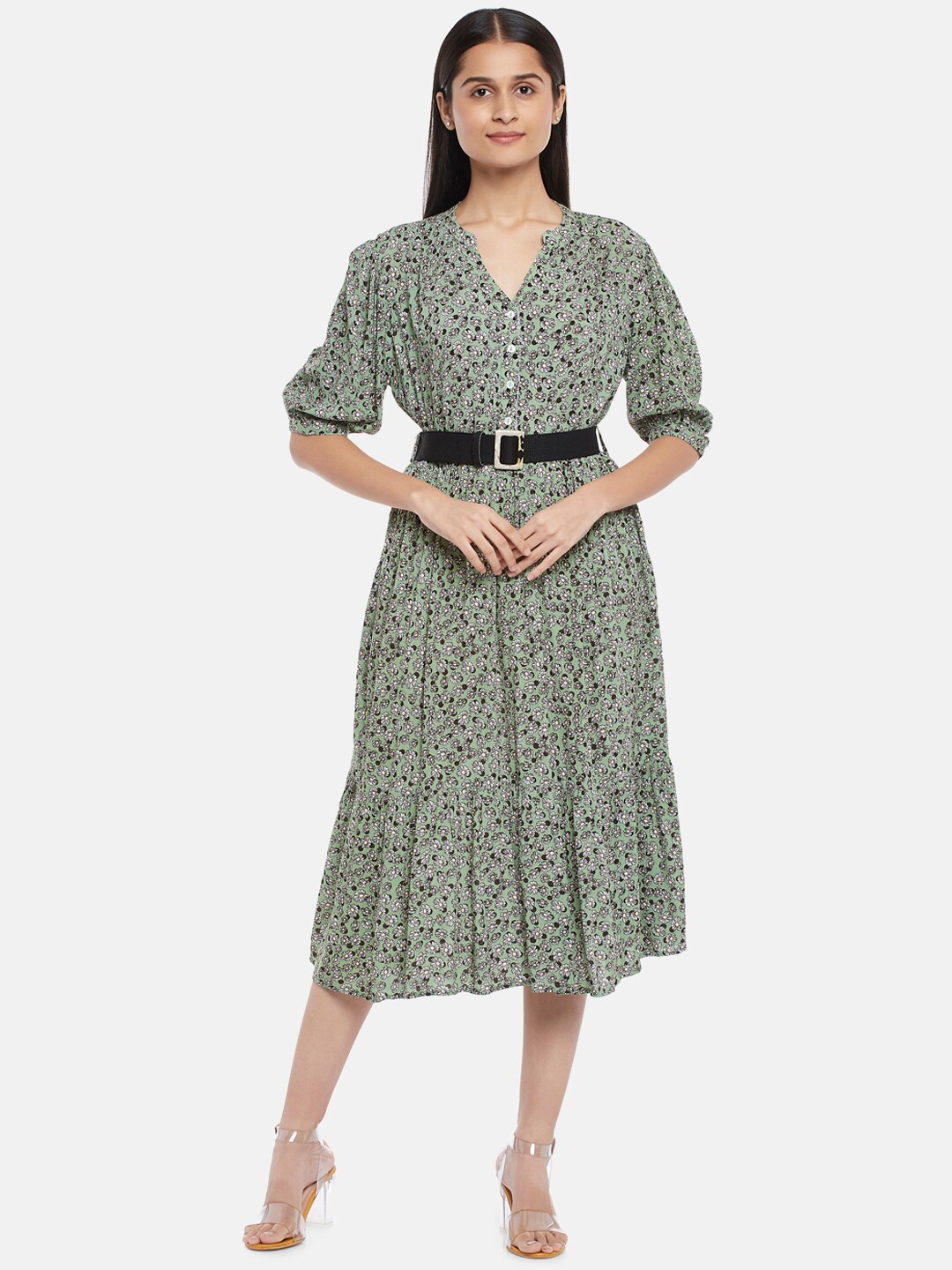 

Honey by Pantaloons Olive Green Floral Midi Dress