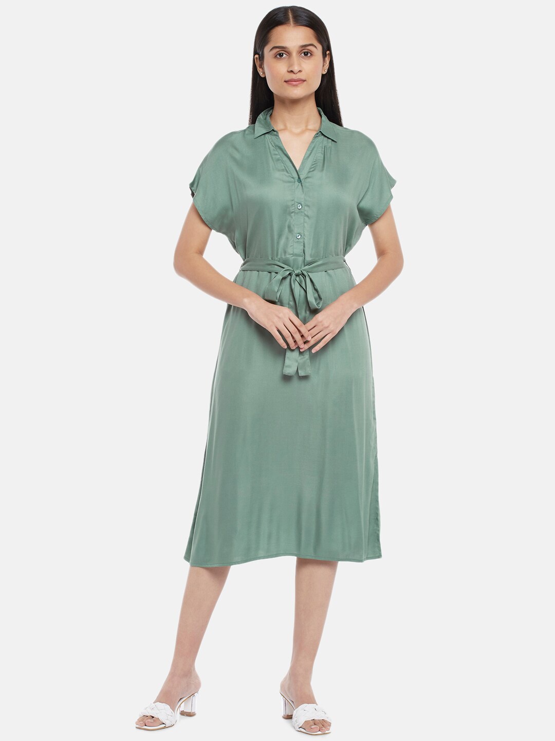 

Honey by Pantaloons Olive Green Shirt Midi Dress