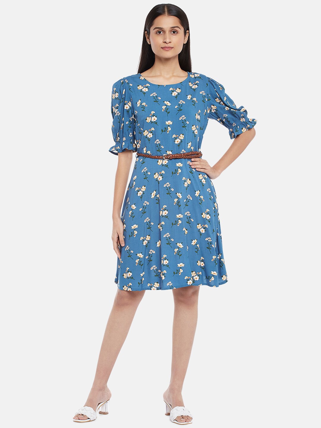 

Honey by Pantaloons Blue Floral A-Line Dress