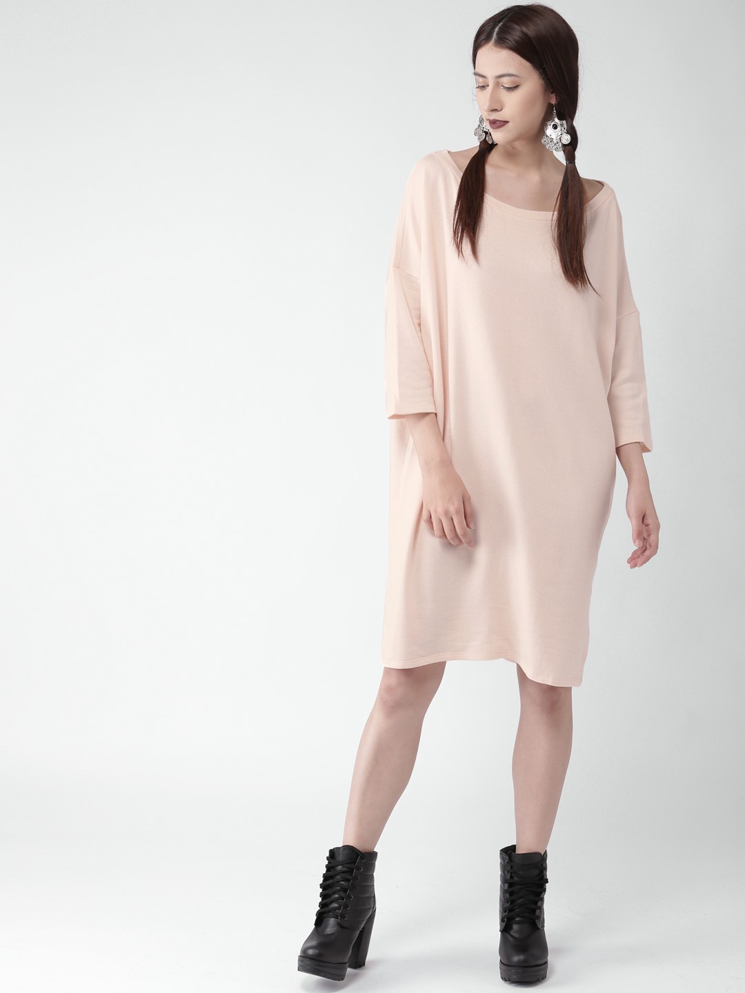 

FOREVER 21 Women Pink Solid A-Line Dress