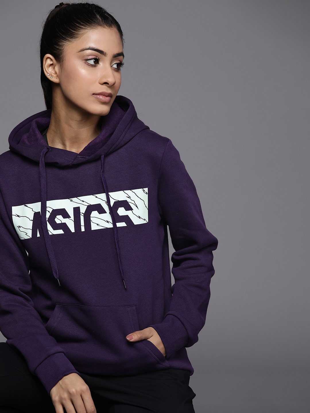 

ASICS Brand Logo Printed Hooded Training Sweatshirt, Purple