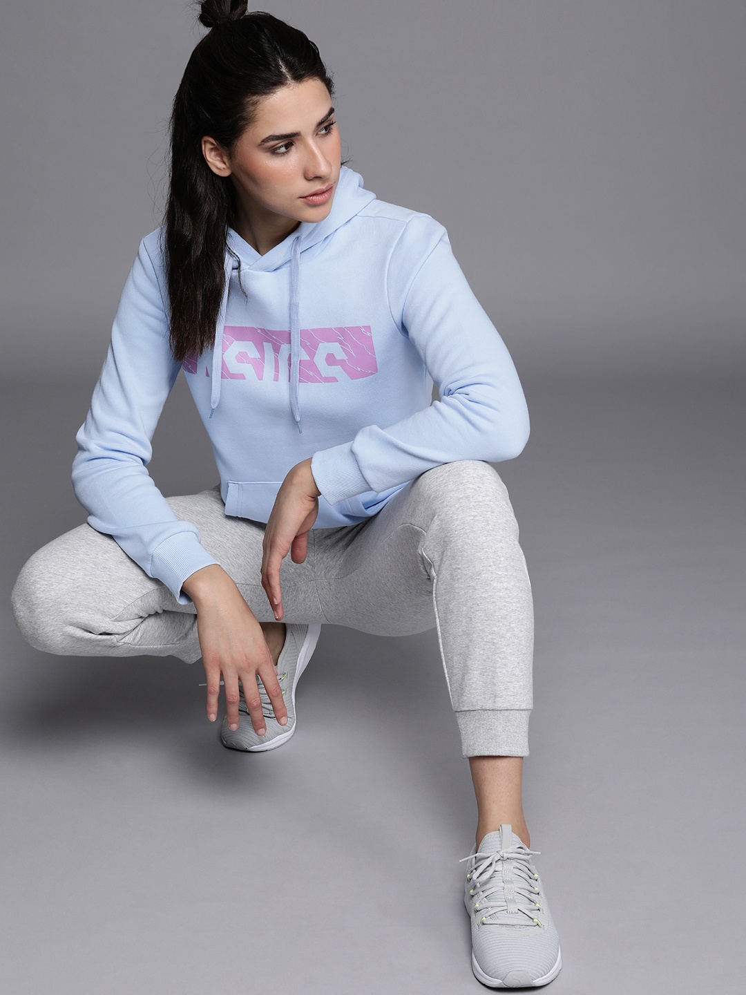 

ASICS Women Light Blue Brand Logo Printed Hooded Sweatshirt