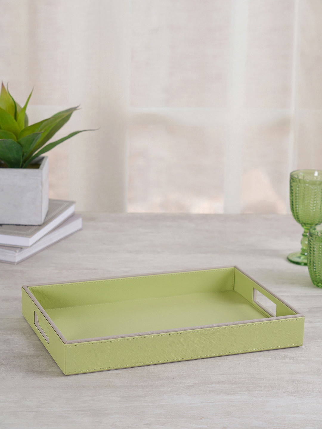 

Pure Home and Living Lime Green Solid Rectangular Serving Tray