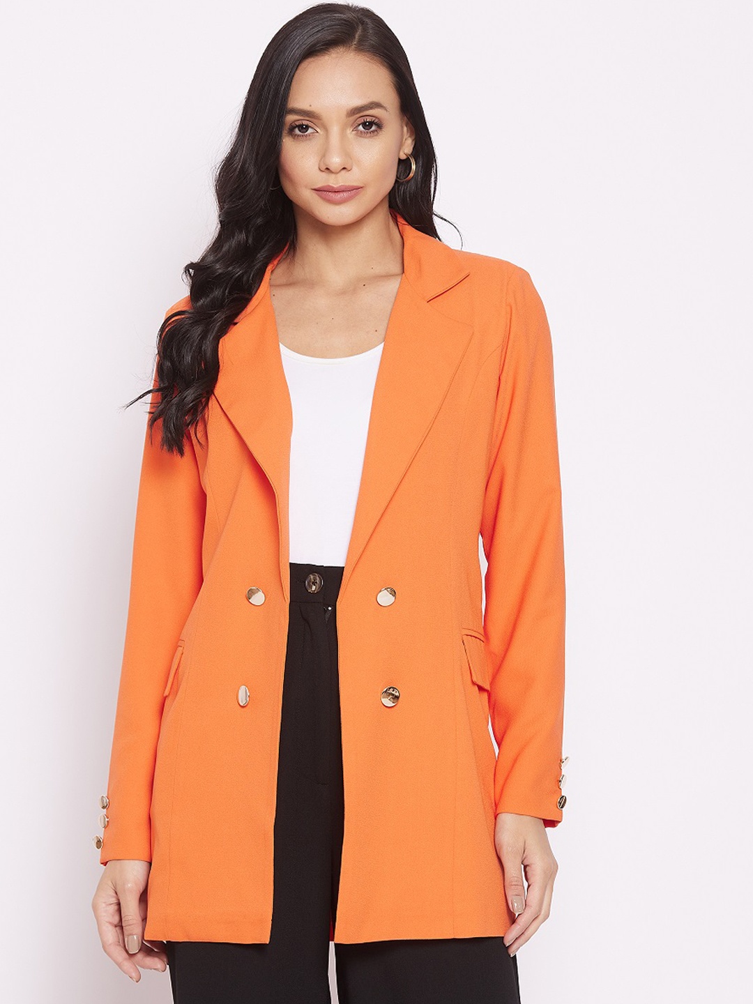 

JUNE & HARRY Women Orange Solid Regular Fit Single Breasted Blazer