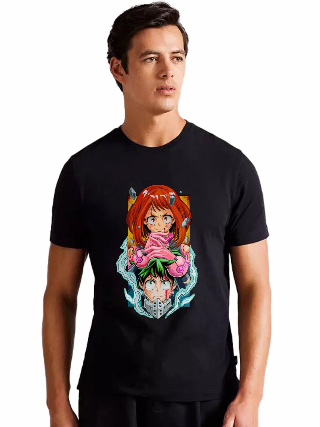 

Planet Superheroes Men Black Printed Raw Edge T-shirt