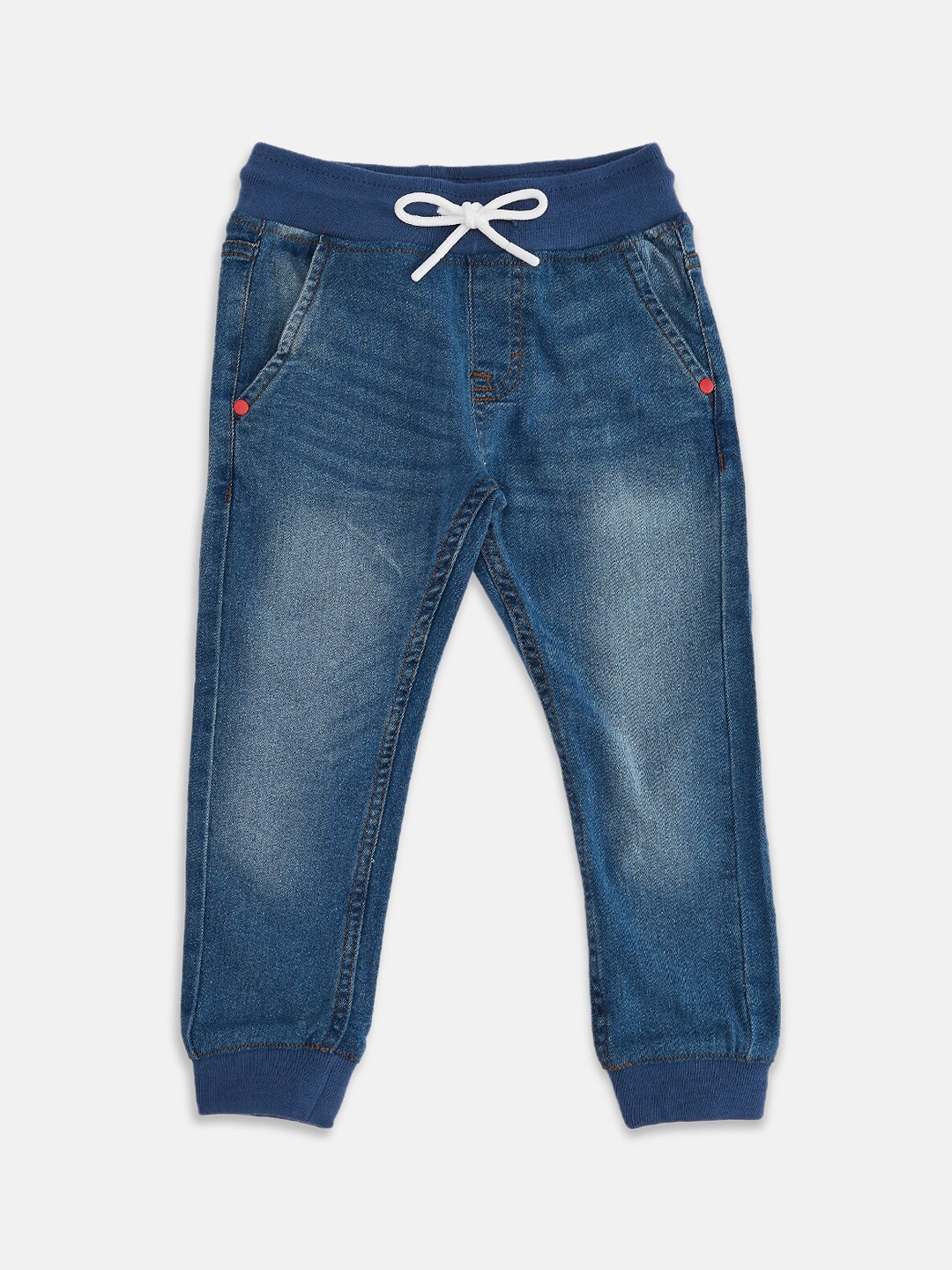 

Pantaloons Junior Boys Navy Blue Tapered Fit Low Distress Light Fade Jeans